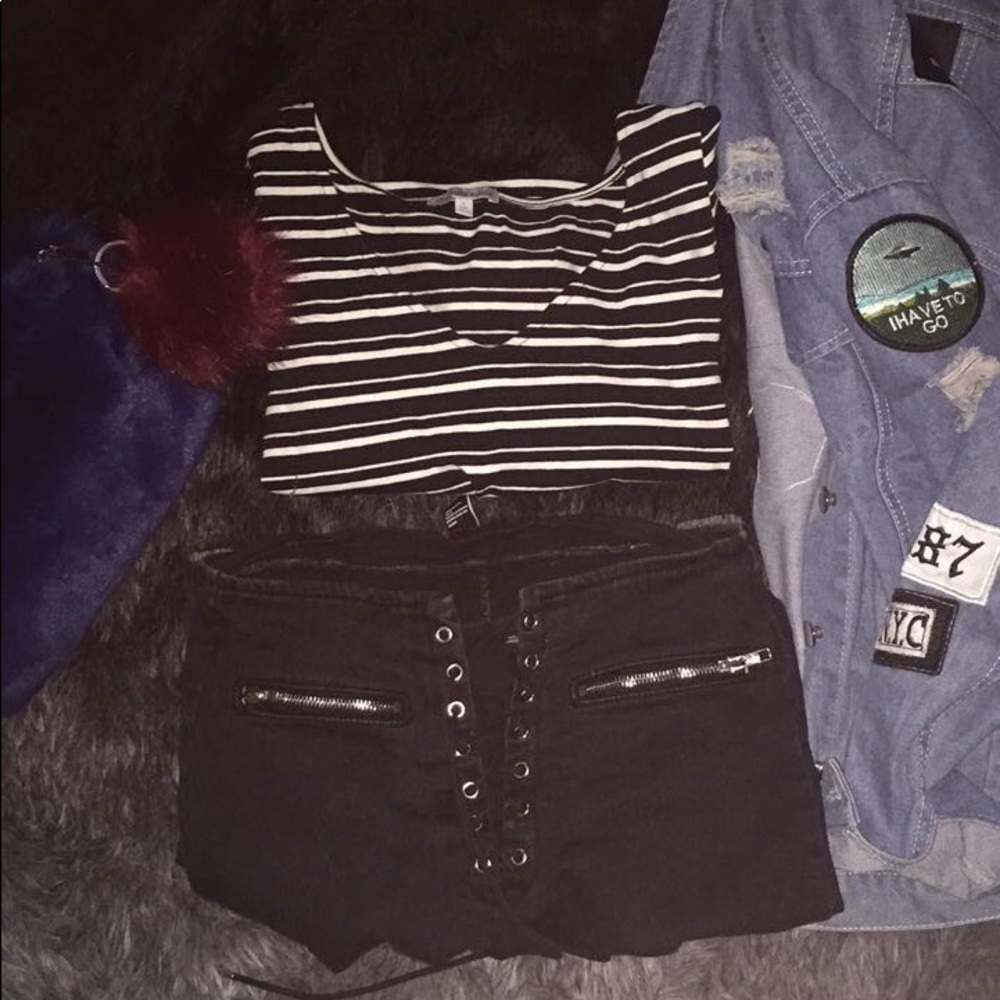 Charlotte Rouse black and white striped crop top